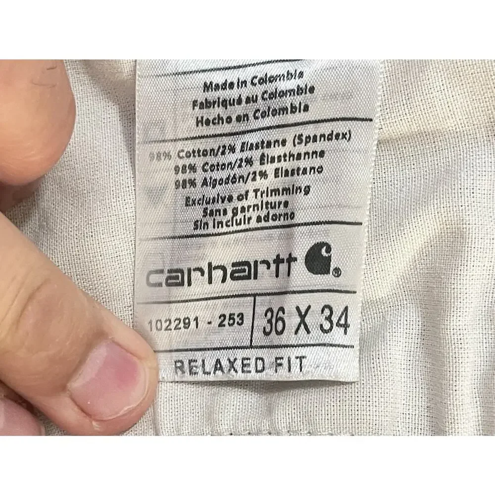 Carhartt 102291 Rugged Flex Relaxed Fit Canvas Work Pants Mens 36x34 Khaki FC AS